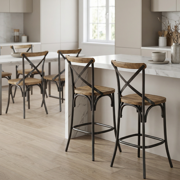 DL CROSS 4 étkezőszék + 2 bárszék Fekete, Fa vintage Csomagajánlat