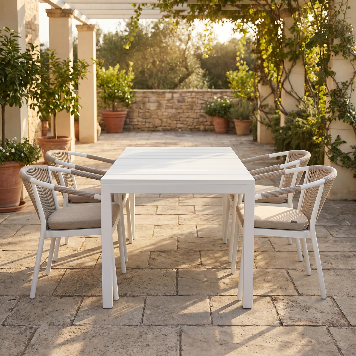 NARDI RIO 140-210 / DL CALAIS WHITE-TAUPE  Fehér, Bézs Kültéri szett