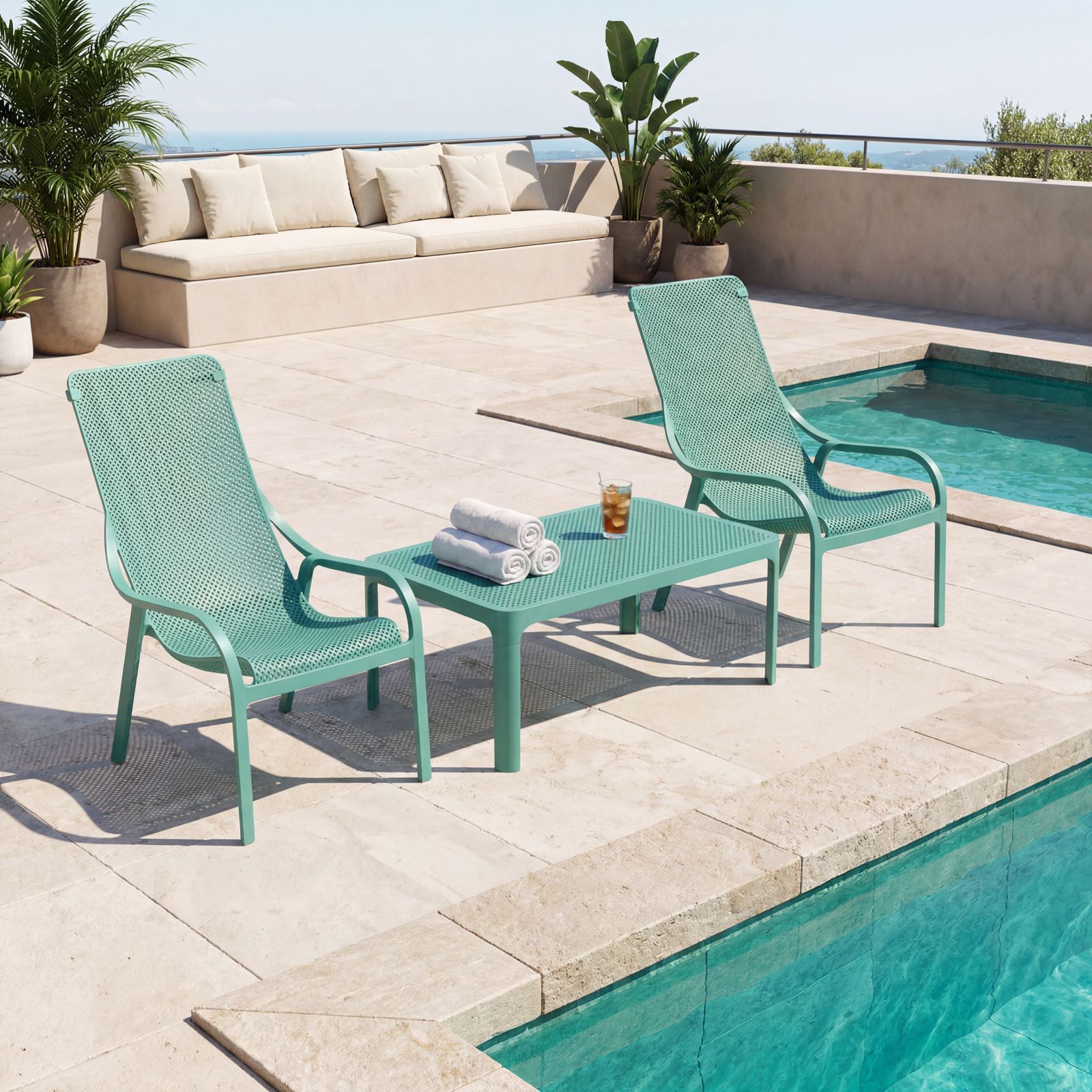 NARDI NET TABLE 100 / NARDI NET LOUNGE Türkiz modern Kültéri szett