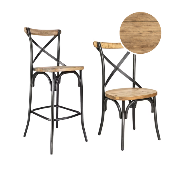 DL CROSS 4 étkezőszék + 2 bárszék Fekete, Fa vintage Csomagajánlat