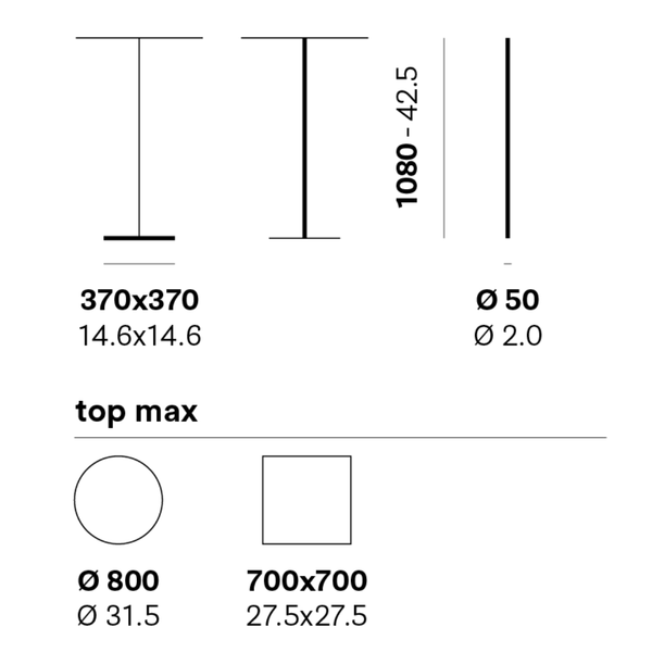 PEDRALI  CONCRETE 855 H1100 Több színben elegáns Kültéri magas asztalláb könyöklőhöz