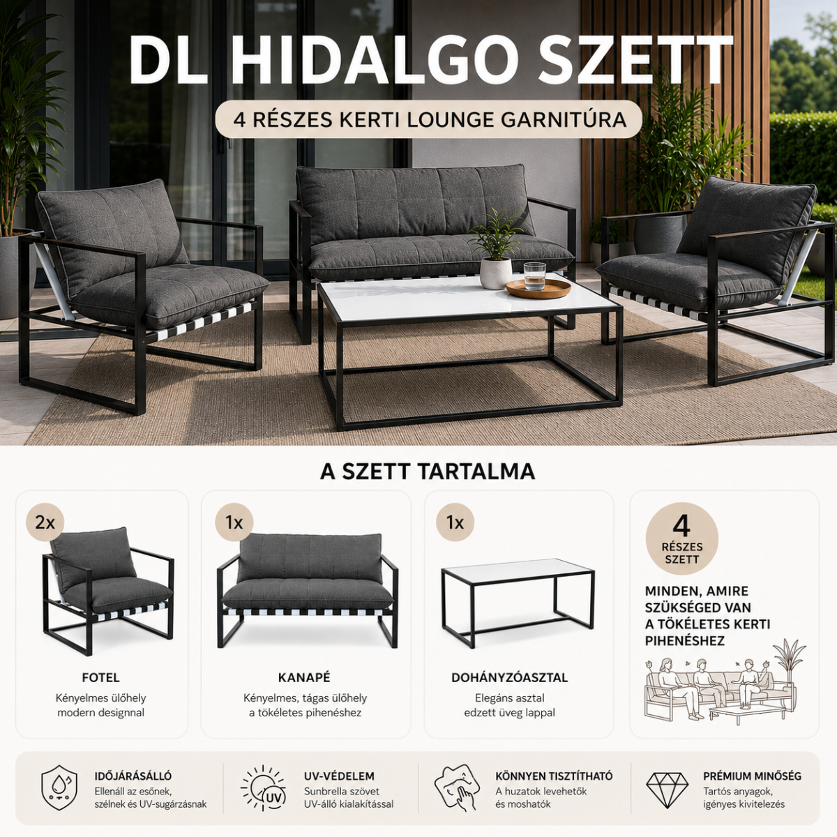 DL HIDALGO Fehér, Szürke modern Kültéri szett