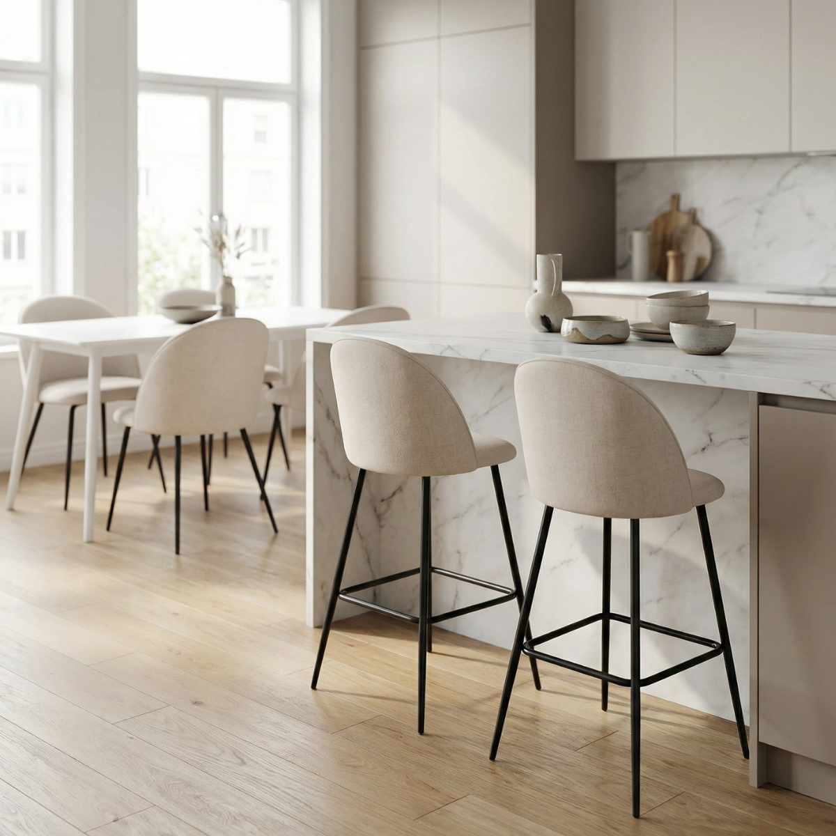 BT MINA 4 éktezőszék + 2 bárszék Bézs modern Csomagajánlat