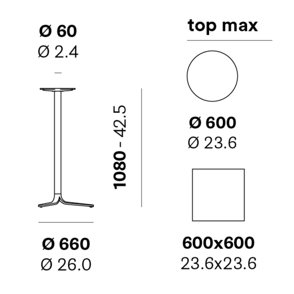PEDRALI  FLUXO 5464 Több színben elegáns Kültéri magas asztalláb könyöklőhöz
