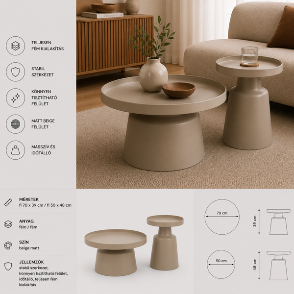 SI RODORO Bézs design Dohányzóasztal